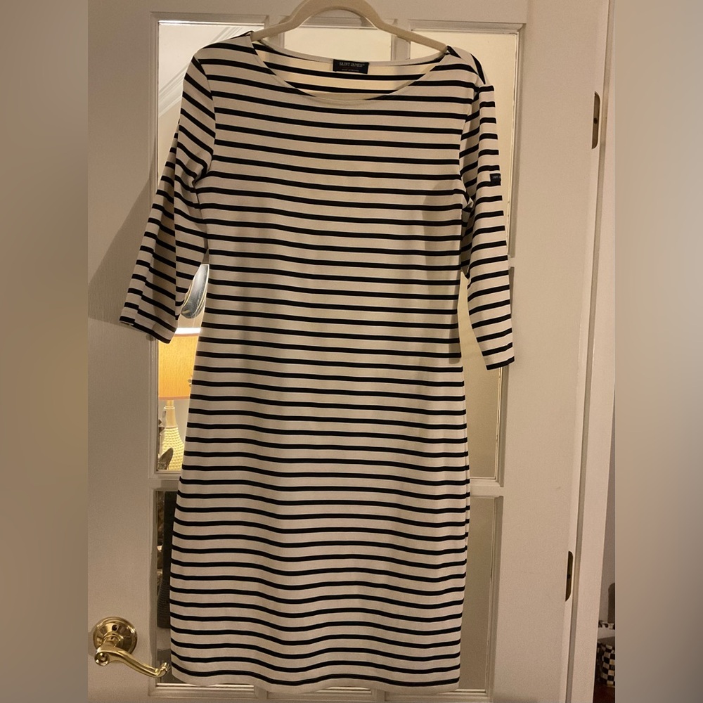 Saint James French Nautical Striped 3/4 Sleeve Boatneck Dress Medium
